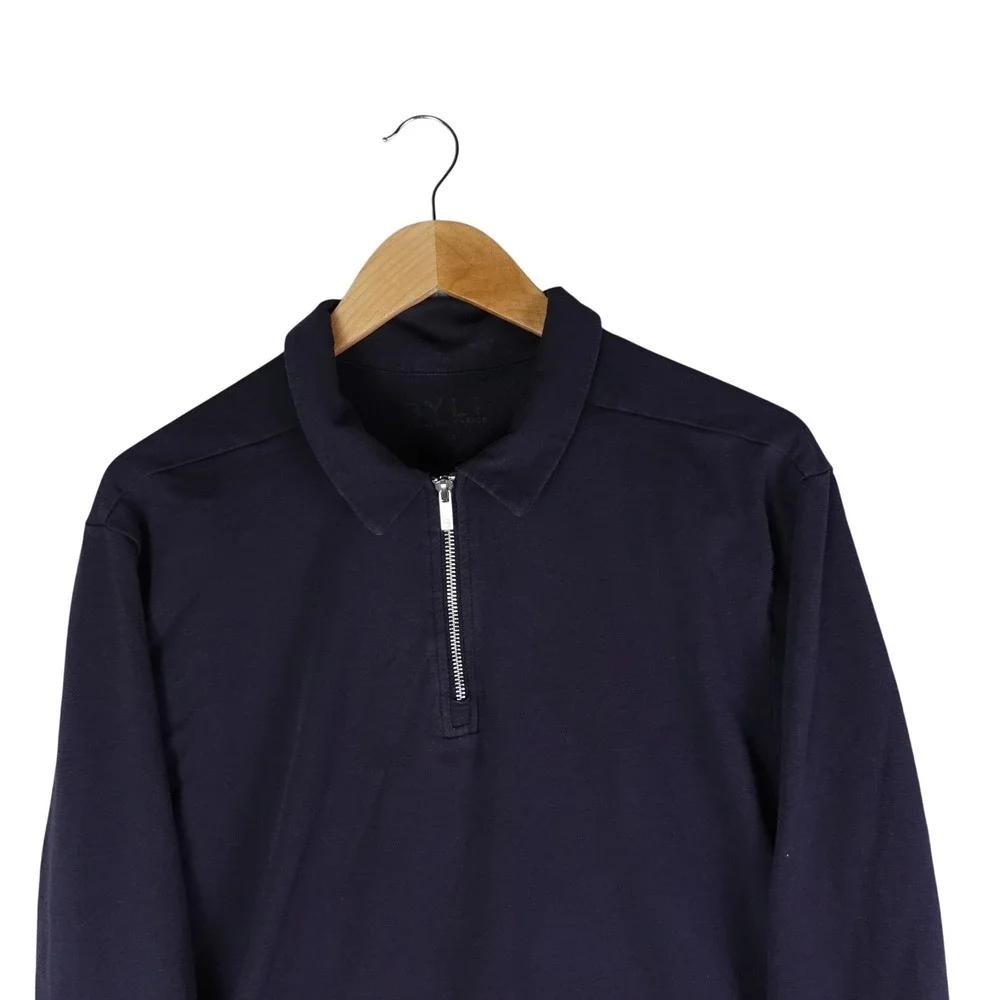BYLT Premium Basics Mens Quarter Zip Long Sleeve Shirt Navy Blue Size Large